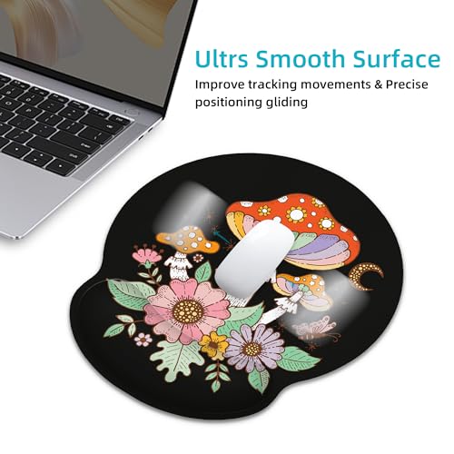 Ergonomic Mouse Pad with Wrist Support,Black Mushroom Mouse Pad with Wrist Rest,Relieve Wrist Pain Mousepad Non-Slip Rubber Base,Mouse Pads for Desk,Computers,Laptop,Office,Gaming,Accessories - color: Mushroom