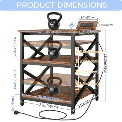 METYERRY Large Printer Stand with Power Outlet, with Height Adjustable Storage Shelf, 3 Tier Rolling Printer Cart with Industrial Wheels, 23.6 x 23.6 Inches Printer Table for Home Office, Rustic Brown - color: Rustic Brown