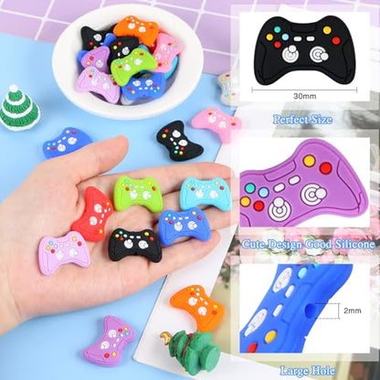 12 Pcs Video Game Controller Silicone Beads, EVERMARKET Gamepad Shape Silicone Focal Beads for Pens, Cute Silicone Beads Bulk, Rubber Loose Spacer Beads for Keychain Making DIY Crafts Bracelet Lanyard