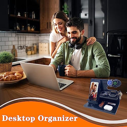 VEIYAILU Gifts for Dad Men Mom Women from Daughter Son Birthday Gifts Nightstand Organizer Mens Wood Phone Docking Station (Black) - color: black