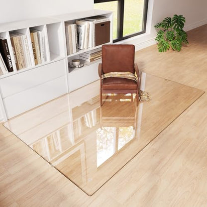Tempered Glass Chair Mat 80"x48" – Ultra-Clear Office Chair Mat for Hardwood Floors & Low-Pile Carpets – Heavy-Duty 0.2" Scratch-Resistant Surface with Non-Slip Pads – Supports 1,000 lbs - size: 80"x48"