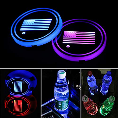 ACODABLEM 2 Pack LED Cup Holder Lights, Car Coaster with 7 Colors Changing USB Charging Mat, Luminescent Cup Pad Interior Atmosphere Lamp Decoration Light(Multi Flag) - color: Multi Flag