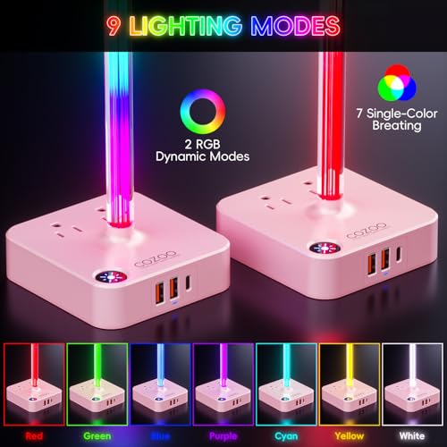 cozoo Gifts for Teen Girls Cute Pink RGB Headphone Stand & Charging Station, 3 USB 2 AC Outlets - Stylish Gaming Headset Holder, Desk & Game Room Decor, Christmas Gifts for Girlfriend, Women, Gamers - color: Pink - RGB