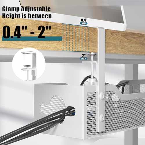 Under Desk Cable Management Tray White, Litwaro Cable Management Under Desk No Drill, 25'' Cable Tray with Clamp for Wire Management, Cord Organizer for Office, Home - No Damage to Table - color: White, size: 25"