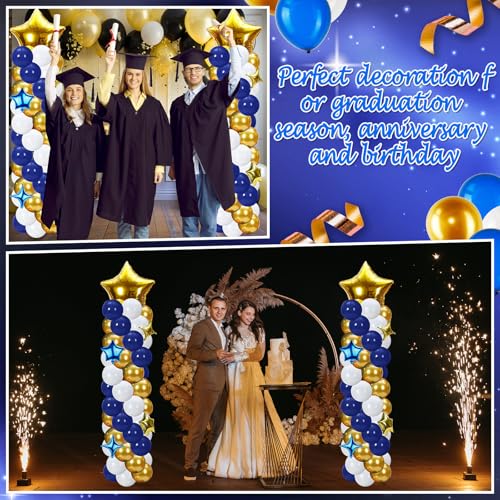 Gejoy 110 Pcs Blue Gold Balloons Column Stand Kit Adjustable Tower Stand from 1.4 to 6.6 ft with Bases for Back to School Wedding Birthday Baby Shower Party - color: Blue Gold