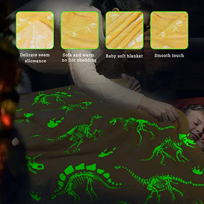 Gitrat Soft Blanket Dinosaur Fleece Blankets Kids Dinosaur Gifts for Boys 50"x60" - color: Yellow Dinosaur, size: Throw Size 50" x 60"(130 x 150 cm)