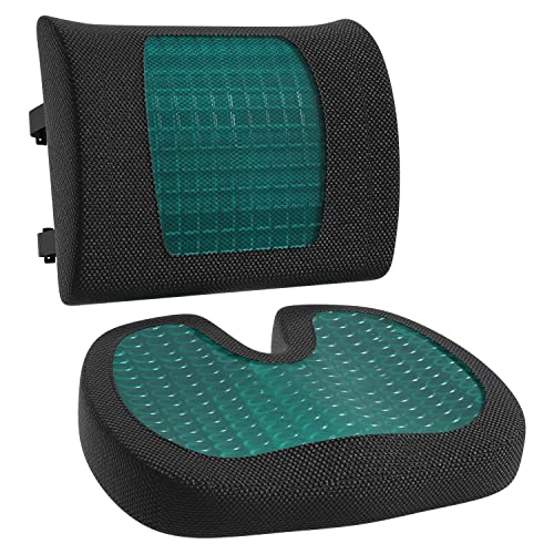 Amazon Basics Comfortable Seat Cushion & Lumbar Support for Office Chairs, Gel Enhanced Memory Foam, Non-Slip, Cooling, Portable, Pack of 2, Rectangular, Black - size: Seat Cushion & Lumbar Support, style: Gel Memory Foam