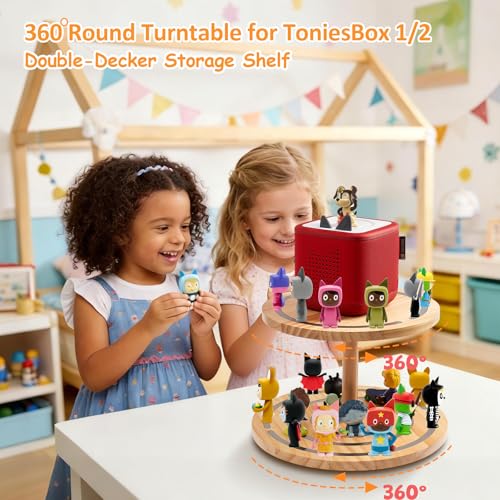 Gieanoo 360° Round ToniesBox Shelf 2-Tier Tonie Figures Organizer for 30-50 Characters Tonies Stand Diaplsy Shelf Compatible with Toniesbox 1 and Toniesbox 2 for Kid's Room - color: 2 Tier