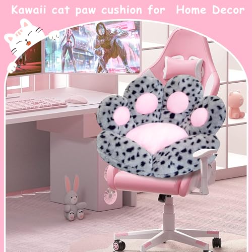 DOBUONO Cat Paw Cushion Kawaii Office Chair Cushion Comfy Plush Gaming Chair Cushion Cute Seat Cushion for Girl, Cute Gaming Accessories Room Decorate (Leopard Print) - color: Gray-black Flecks
