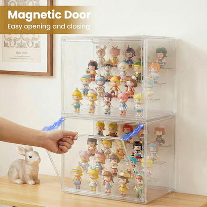Acrylic Display Case 2 Pack, 4-Tier Large Clear Stackable Display Boxes with Magnetic Doors and Removable Shelves, Dustproof Showcase for Figures, Collectibles, Models - size: Large