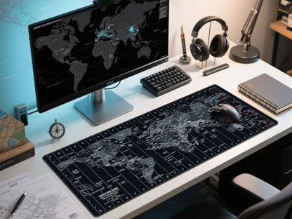 Large Mouse Pad 35.4x15.7 Inch World Map - XXL Gaming Desk Mat with Non-Slip Rubber Base, Stitched Edges | Keyboard and Mouse Pad for Gaming/Office | Portable Desk Pad - color: Dark black