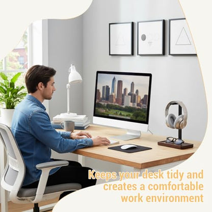Wood Headphone Stand, Walnut Headset Stand for Desk, Universal Headphone Holder with Storage Base for Gaming, Music Headsets(Dark Brown) - color: Dark Brown