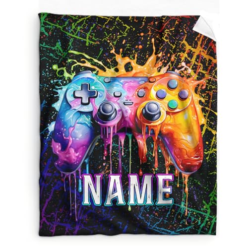 Custom with Name Kids Blanket - 40x30 Inches Small Lap Size Gamer Blanket for Boys, Girls - Cool Fuzzy Gifts Ideas for Gaming Lovers - Soft Warm Plush Flannel Stuff for Chairs, Office, Sofa - color: Color 1-1, size: 40"x30"