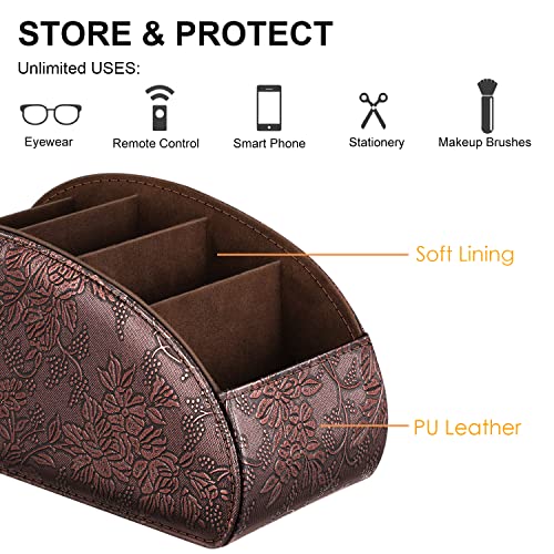 SITHON Remote Control Holder with 5 Compartments – [Upgrade Version] PU Leather Remote Caddy Desktop Organizer Store TV, DVD, Blu-Ray, Media Player, Smart Phones, Heater Controllers, Antique, Large - color: Antique, size: Large