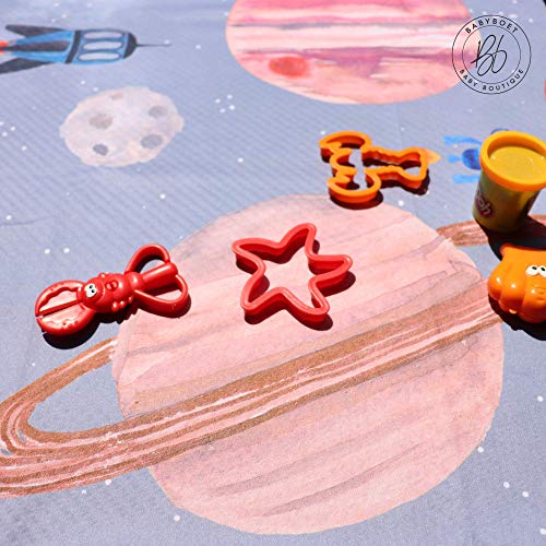 Splat Mat for Baby – Under High Chair Floor Mat Protects Wood, Vinyl and Carpet from Spills – Waterproof 4 Layer Baby Mat with Anti-Skid Backing Deters Bunching and Sliding (51” x 51”) - color: Kids Hand Painted Cosmic Collection