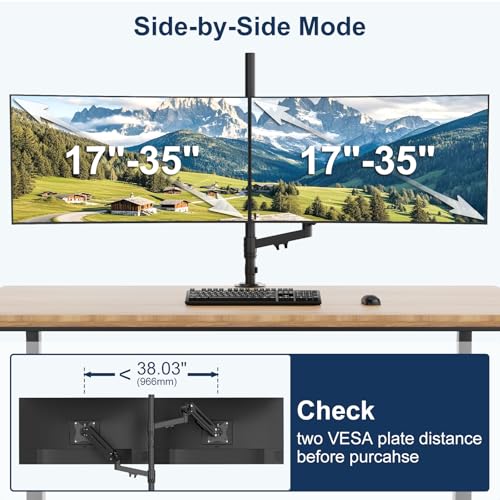 Stacked Monitor Mount - Extra Tall Vertical Monitors Stand for 17-40 Inch Screen, Fully Adjustable and Hold 26.4 lbs per Arm, VESA 75/100 mm