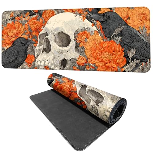 Mouse Pad Desk Mat for Desktop, Large 31.5" x 11.8" Extended Gaming Mousepad with Skull and Raven Design, Waterproof Non-Slip Rubber Base, Computer Laptop Desk Accessories for Women Men Home Office - color: 01, size: 31.5 x 11.8 in