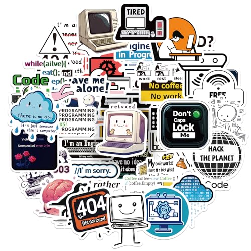 50PCS Funny Computer Stickers Creative Tech Laptop Decals for Programmers IT Students Developers Coders Great for Journals Water Bottles Keyboards and Workstation Decor - style: Computer