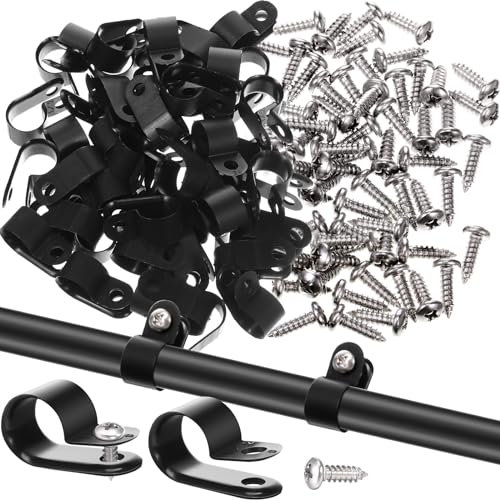 Hicarer 50 Pack R-Type Cable Clip Wire Clamp, Nylon Screw Mounting Cord Fastener Clips with 50 Pack Screws for Wire Management (Black, 1/2 Inch) - color: Black, size: 1/2 Inch