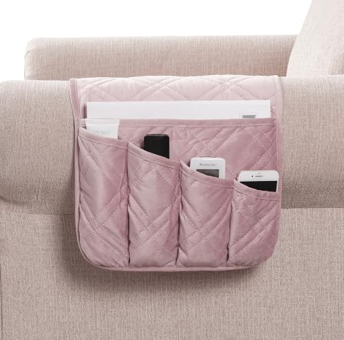 Brilliant Sunshine Velvet Couch Armrest Organizer, Silver Pink (35"×13") | Non Slip Armchair Caddy for Sofa Recliner, Washable Remote Controls Holder, Storage for Magazine, Phone, iPad - color: Silver Pink