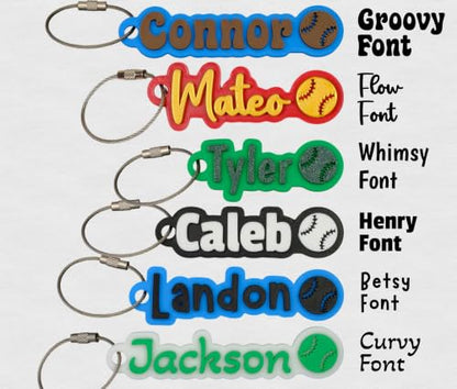 SuperFineDeesigns Bag and Water Bottle Name Tag with Cable – Custom Durable 3D Printed Name Tag Backpack & Sports Bottles - style: Baseball