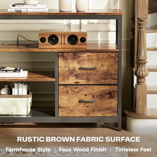 Huuger TV Stand Dresser with Power Outlets and LED Lights, 4 Drawers Entertainment Center with Shelves, 54 Inch Media Console for 55 60 Inch TV, 4 AC Outlets, 2 USBs, Rustic Brown - color: Rustic Brown, size: 54 Inches