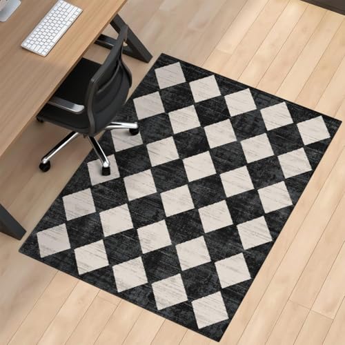 Office Chair Mat for Carpet Hardwood Tile Floor,36"x48" Computer Chair Mat for Rolling Chairs Carpet, Under Desk Non Slip Gaming Rug, Low-Pile Rubber Backing Large Protector Mat,Boho Black Checkered - color: Modern Chair Mat 4