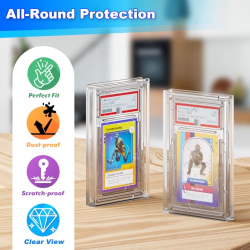 2 Pack Graded Card Display Case Compatible with PSA Graded Cards, Acrylic Card Sleeves Display Frame Wall Mount Slab Protector for Trading, Sports, Game Cards