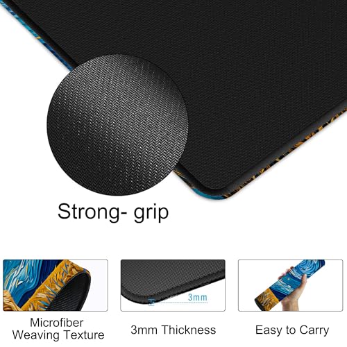 Dog Under Starry Night Gaming Mouse Pad Large Desk Mat Extended Keyboard Anime Mousepad with Non-Slip Base and Stitched Edge for Desk Home Office Gaming,31.5 x 11.8 Inch - color: Dog under Starry Night, size: 11.8*31.5inch
