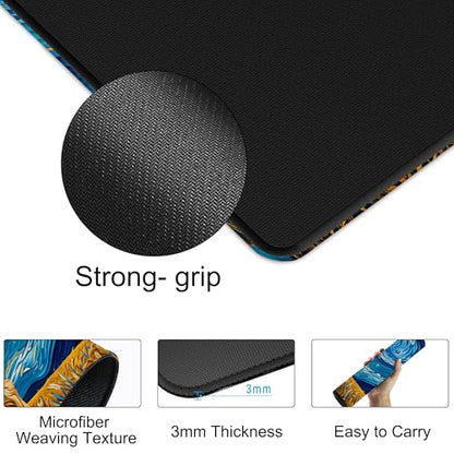 Dog Under Starry Night Gaming Mouse Pad Large Desk Mat Extended Keyboard Anime Mousepad with Non-Slip Base and Stitched Edge for Desk Home Office Gaming,31.5 x 11.8 Inch - color: Dog under Starry Night, size: 11.8*31.5inch
