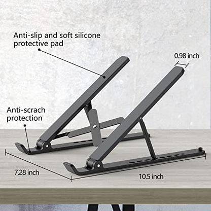Tonmom Laptop Stand for Desk, Adjustable Laptop Riser ABS+Silicone Foldable Portable Notebook Holder, Ventilated Cooling Notebook Mount Computer Stand for 10-15.6” Laptops,Tablets-Black - color: Black