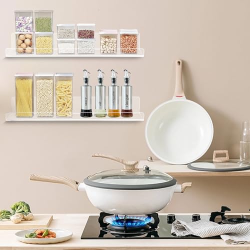Dezzer 6 Pack Acrylic Shelves for Wall, 15" Clear Acrylic Floating Shelves for Bathroom Bedroom, Invisible Bookshelf Wall Ledge Storage Shelf Books Perfume Toys Action Figure Display Shelves - style: 15 inch 6-pack