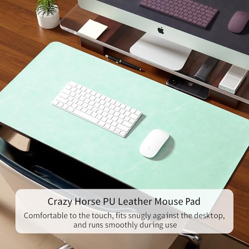 Desk Pad Soft PU Leather Large Mouse Pad Laptop Computer Desk Mat Table Blotter Flat Smooth Waterproof Non-Slip Desktop Protector Writing Pad for Office and Home (Light Green, 90x43cm) | Soft Crazy Horse PU Leather Non-Slip Desk Blotter Waterproof Writing