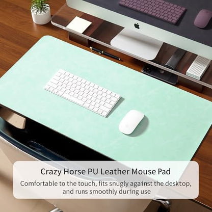 Desk Pad Soft PU Leather Large Mouse Pad Laptop Computer Desk Mat Table Blotter Flat Smooth Waterproof Non-Slip Desktop Protector Write Pad for Office and Home (Light Green, 60x35cm) | Soft Crazy Horse PU Leather Non-Slip Desk Blotter Waterproof Writing P