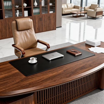 POCHAR Vegan Leather Desk Mat 31" x 16" - Desk Pad Protector for Desktop | Non-Slip PU Leather Dual-Sided Office Desk Blotter for Laptop Mouse Keyboard - Waterproof Writing Signing Pad, Black - color: Black