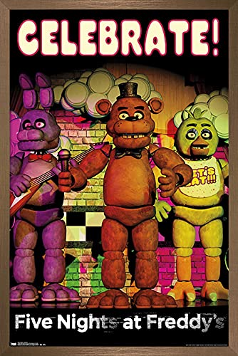 Trends International Five Nights at Freddy's - Celebrate Wall Poster, 14.725" x 22.375", Bronze Framed Version - color: Bronze Framed Version, size: 22.4"L x 14.7"W