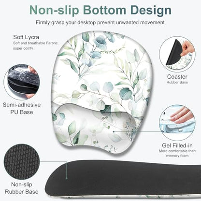 Large Mouse Pad with Wrist Support 4in1 Set, XXL Big Game Mousepad +Keyboard Wrist Rest+Mouse Wrist Rest+Coaster with Ergonomic Design Gaming Mat for Home Office Computer I Eucalyptus Branches - color: Eucalyptus Branches
