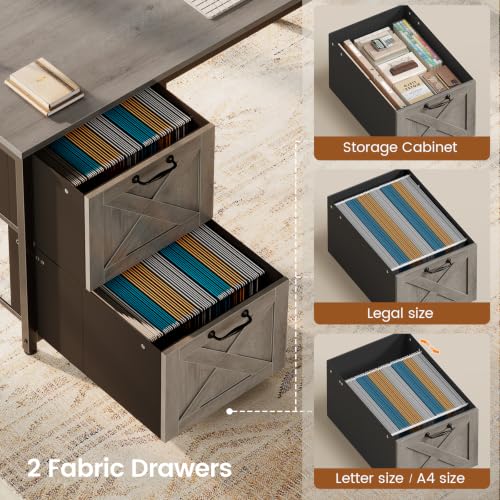 SEDETA L Shaped Gaming Desk, Reversible 86.6" Computer Desk with Fabric Drawers and Power Outlet, Gaming Desk with Led Lights, Hutch and Storage for Home Office, Light Gray - color: Light Gray