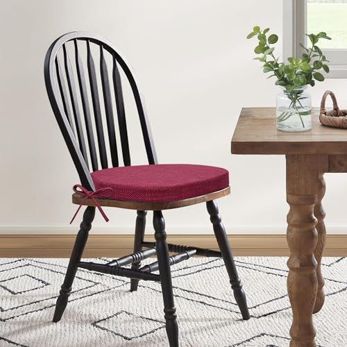Shinnwa Dining Chair Cushions Set of 2, High-Resilience Foam Windsor Seat Pads, Kitchen Chair Cushions with Ties & Textured Cover, 2 Pack, 16.5 x 15.5 x 2, Dark Red - color: Dark Red, size: 2 Count (Pack of 1)