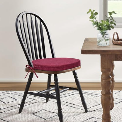 Shinnwa Dining Chair Cushions Set of 2, High-Resilience Foam Windsor Seat Pads, Kitchen Chair Cushions with Ties & Textured Cover, 2 Pack, 16.5 x 15.5 x 2, Dark Red - color: Dark Red, size: 2 Count (Pack of 1)