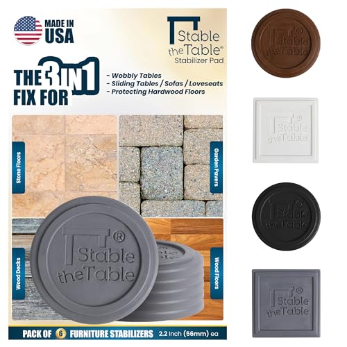 Stable the Table-6 Pack-Grey Round, Furniture Leveler & Riser, Anti-Slip Sofa Gripper for Hardwood Floors, Floor Protector, Stacking Furniture Pad, Bed, Desk, Couch & Table Stabilizer, Made in USA - color: Grey Round