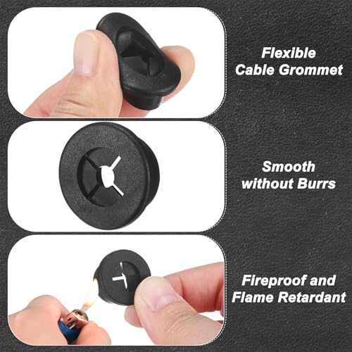 M METERXITY 6-Pack Rubber Grommets for Wiring 22mm Desk Grommet Double-Sided Flexible Cable Cord Grommet Desk Hole Cover for Cables/Wires Through Protection Cable Grommet [Black] - size: 22mm