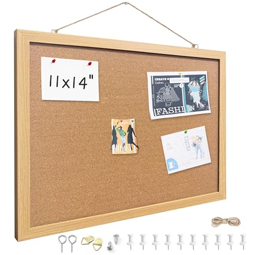 Cork Bulletin Board, 11x14 Inches Hanging Cork Board Wooden Framed with Pins for Wall, Dorm Room, Office, Home Decor – Natural Cork & Black Frame - color: Crude, size: 11" x 14"
