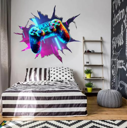 YIMEHDAN Large 3D Game Wall Decals (35.8”x32.4”), Gaming Break Through The Wall Vinyl Wall Stickers for Game Lover, Removable Video Games Artwork for Boys Playroom Bedroom Decor - style: game2