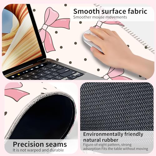 Large Gaming Mouse Pad, Full Keyboard Mat, Long Laptop Mousepad, Computer Mouse Mat for Home and Office, Anti-Slip Rubber Base, 31.5 x 11.5 Inches (Pink Bows with Polkadot) - color: Pink Bows With Polkadot