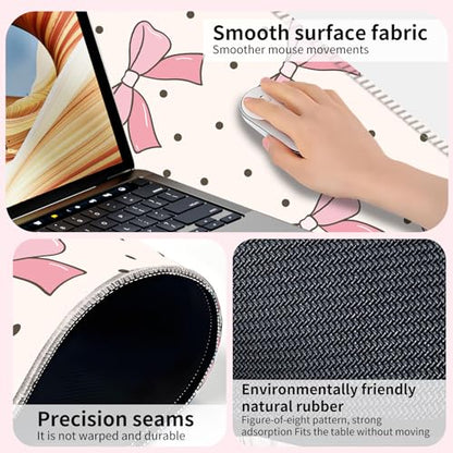 Large Gaming Mouse Pad, Full Keyboard Mat, Long Laptop Mousepad, Computer Mouse Mat for Home and Office, Anti-Slip Rubber Base, 31.5 x 11.5 Inches (Pink Bows with Polkadot) - color: Pink Bows With Polkadot