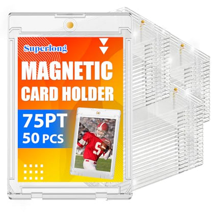 50 Packs 75pt Magnetic Card Holders for Trading Cards | 0.22" Slim Profile, U-V Protection, Individually Wrapped, 2 Strong Magnets, for Baseball Game Collector Display Storage - size: 50 Packs