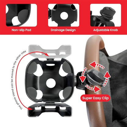 Stroller Cup Holder with Phone Holder - [Upgraded Anti-Slip Grips] Walker Cup Holder, Wheelchair, Stroller Accessories, 2-in-1 Cup Phone Holder for Stroller, Bike, Wheelchair, Walker, Scooter - Black - color: Black-1
