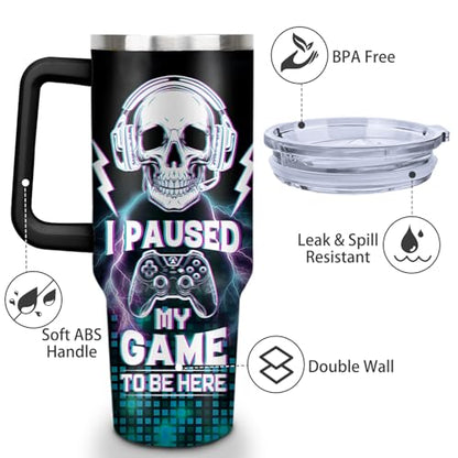 Game Tumbler with Lid and Straw, 40oz Gamer Water Bottle Cup with Handle, Gaming Travel Coffee Mugs, Birthday Gifts for Gamer Men Boys - color: Game 04, size: 40 Ounces