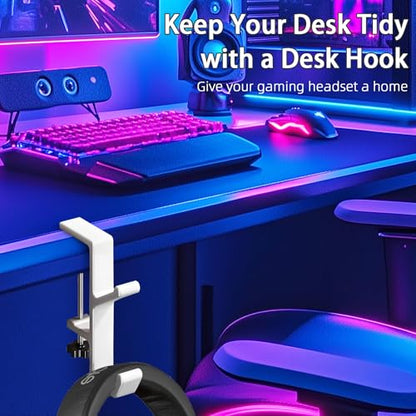 Desk Mount Bag Holder Hook Clamp,On Backpack Hanger Portable Desk Mount Headphones Holder for Reduce Desk Clutter Table Desk Table Hanging Storage (1 Pcs-Double Hook White) - color: 1 Pcs-Double Hook White